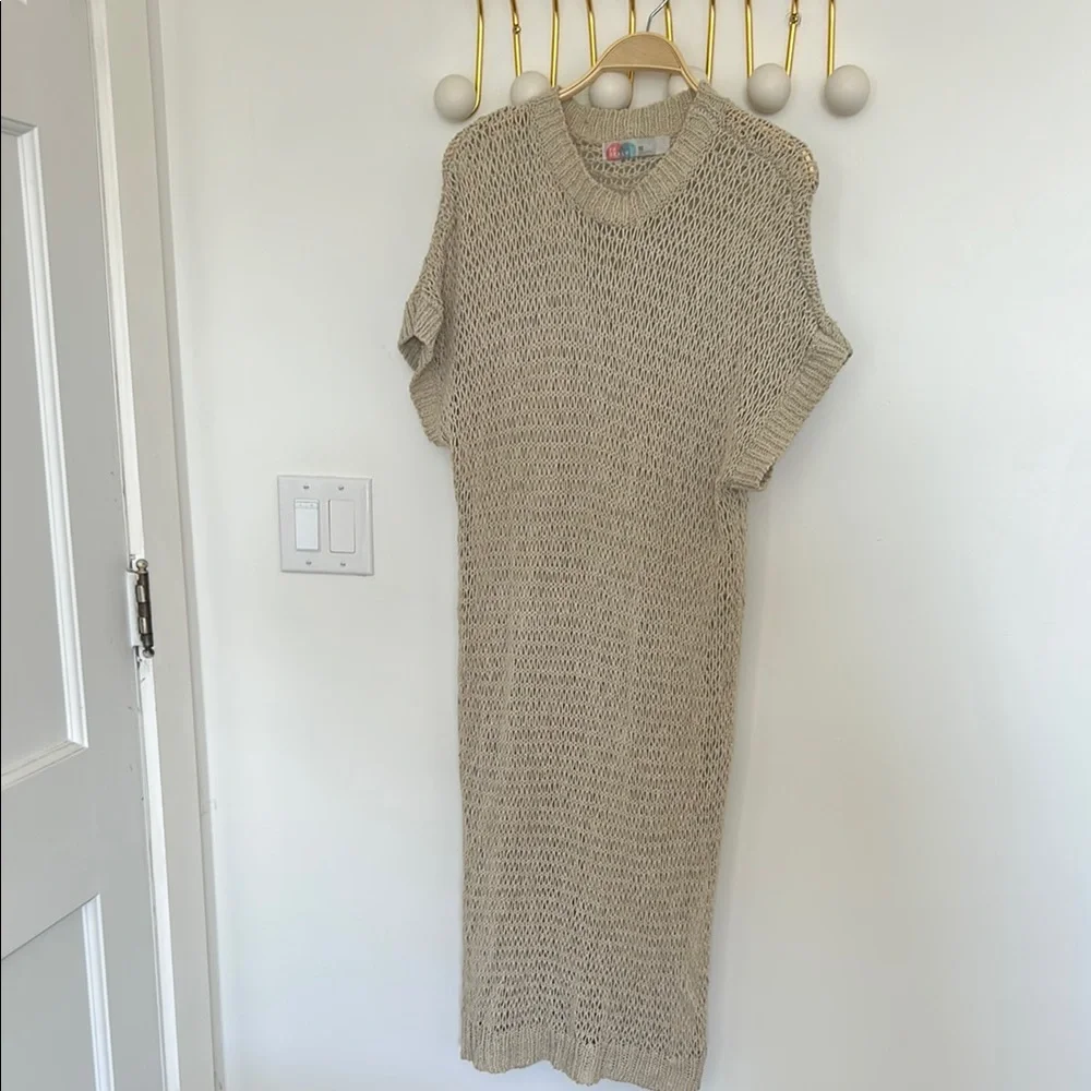 FP BEACH BY FREE PEOPLE Women's Chunky Open Knit Coverup Dress Size XS In Beige
